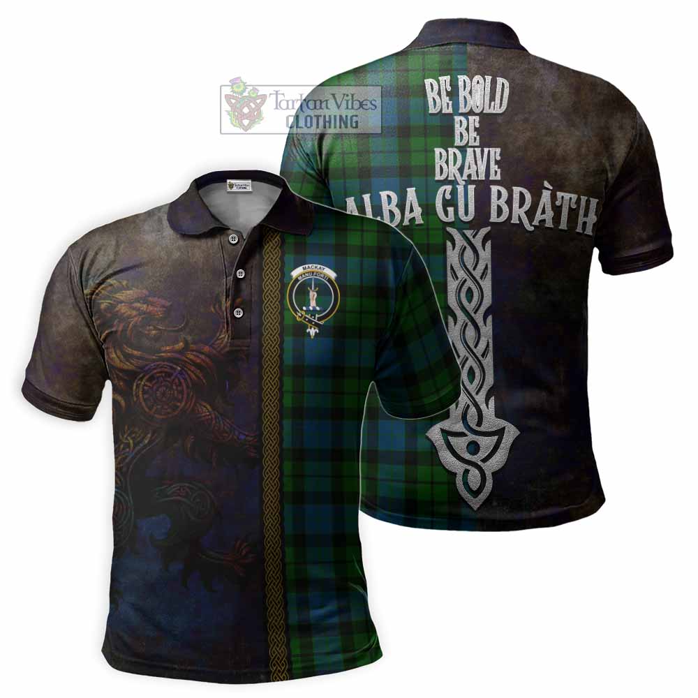 Tartan Vibes Clothing MacKay (McKay) Tartan Family Crest Polo Shirt Alba Gu Brath Be Brave Lion Ancient Style