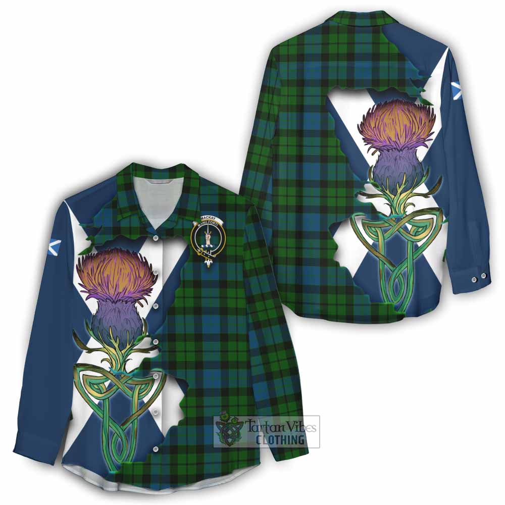 Tartan Vibes Clothing MacKay (McKay) Tartan Family Crest Women's Casual Shirt Scottish Thistle Celtic Inspired