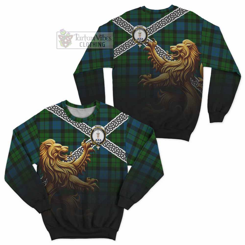 Tartan Vibes Clothing MacKay (McKay) Crest Tartan Sweatshirt with Golden Lion Emblem Celtic Style