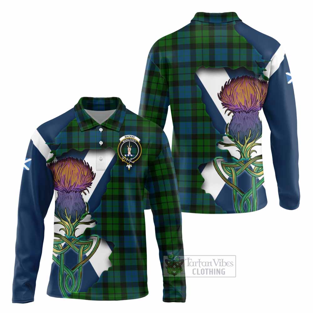 Tartan Vibes Clothing MacKay (McKay) Tartan Family Crest Long Sleeve Polo Shirt Scottish Thistle Celtic Inspired