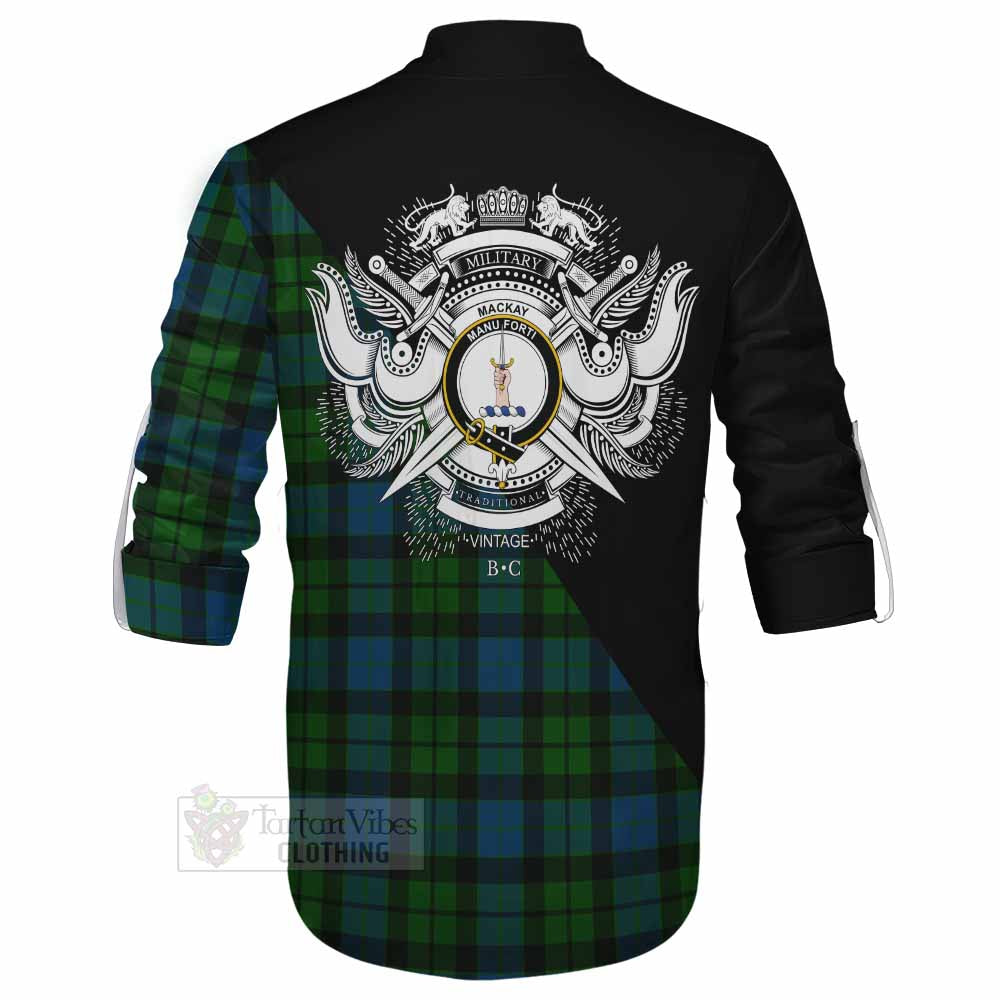 Tartan Vibes Clothing MacKay (McKay) Tartan Ghillie Kilt Shirt with Family Crest and Military Logo Style