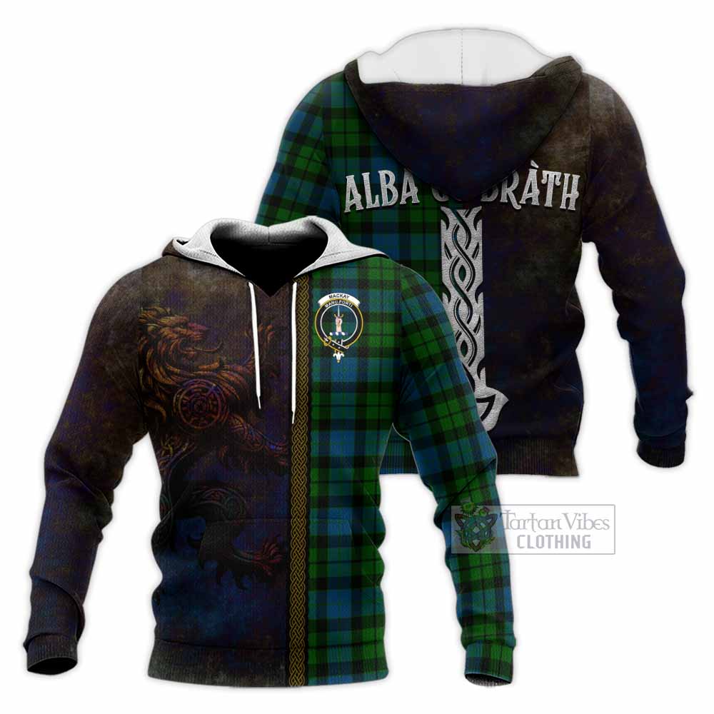Tartan Vibes Clothing MacKay (McKay) Tartan Family Crest Knitted Hoodie Alba Gu Brath Be Brave Lion Ancient Style