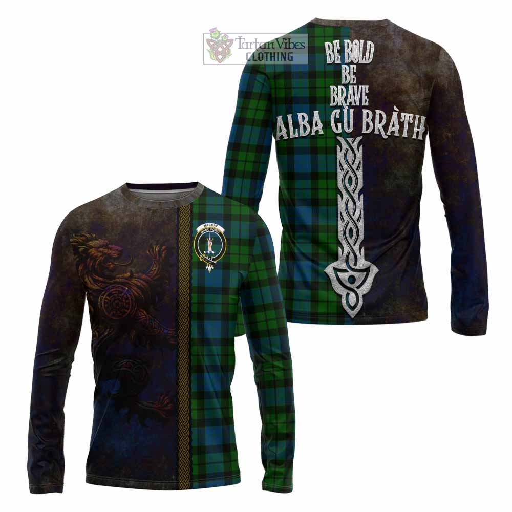 Tartan Vibes Clothing MacKay (McKay) Tartan Family Crest Long Sleeve T-Shirt Alba Gu Brath Be Brave Lion Ancient Style
