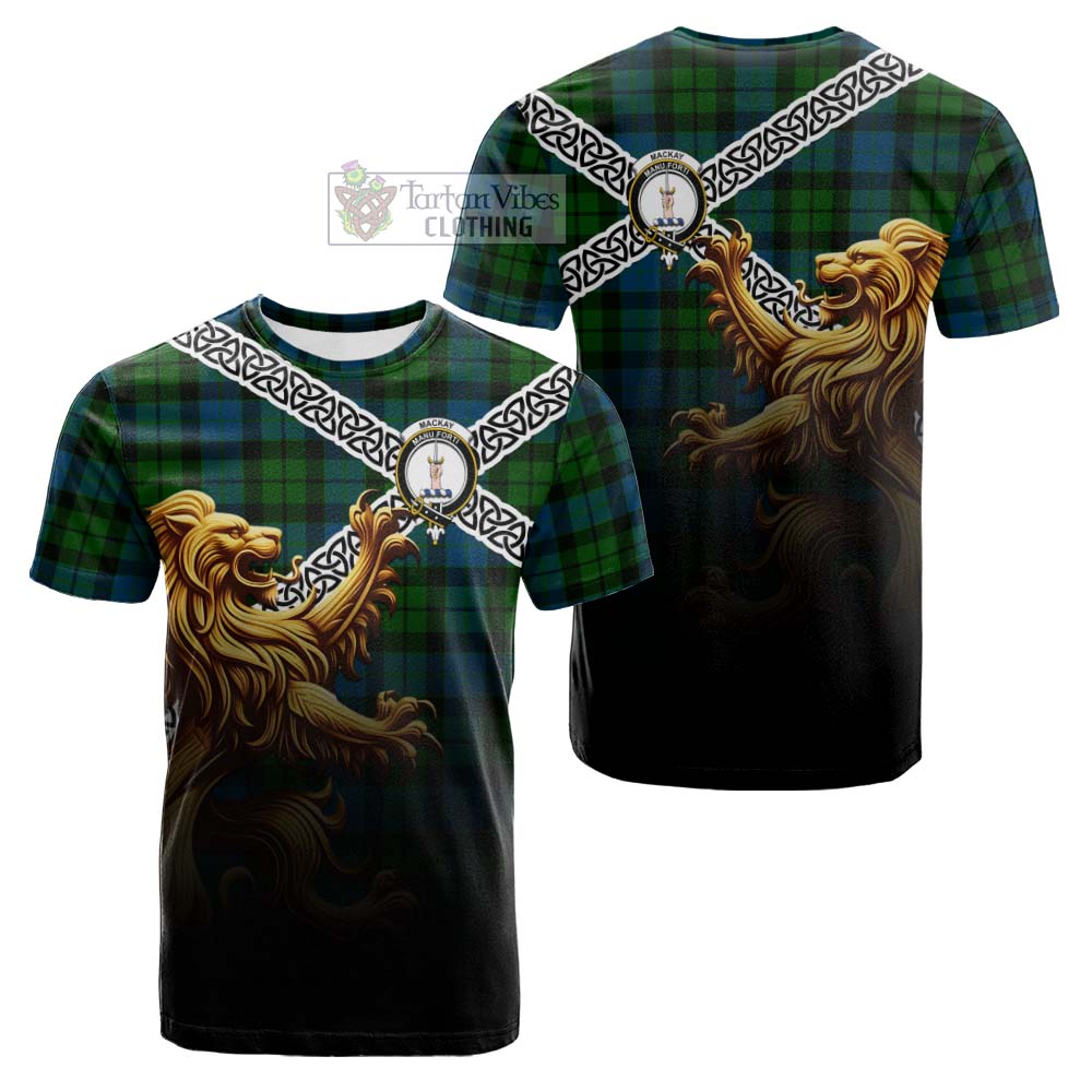 Tartan Vibes Clothing MacKay (McKay) Crest Tartan Cotton T-shirt with Golden Lion Emblem Celtic Style