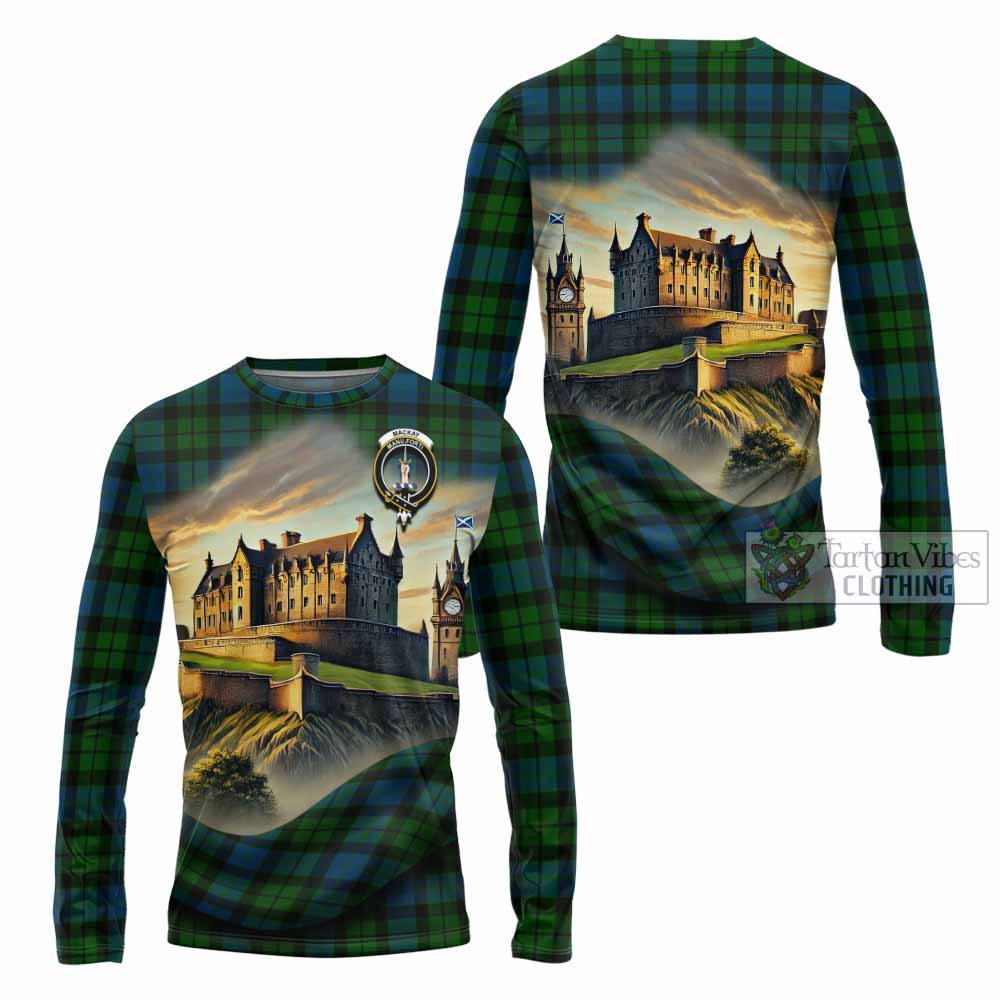 Tartan Vibes Clothing MacKay (McKay) Tartan Family Crest Long Sleeve T-Shirt with Scottish Ancient Castle Style