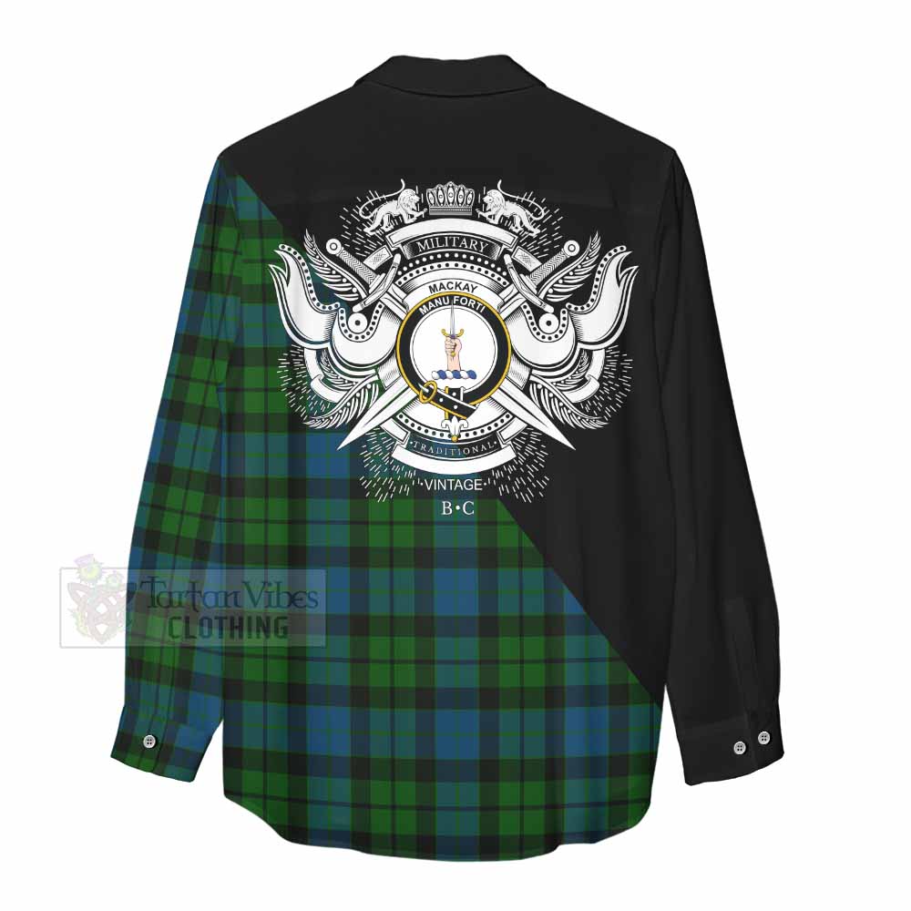 Tartan Vibes Clothing MacKay (McKay) Tartan Women's Casual Shirt with Family Crest and Military Logo Style