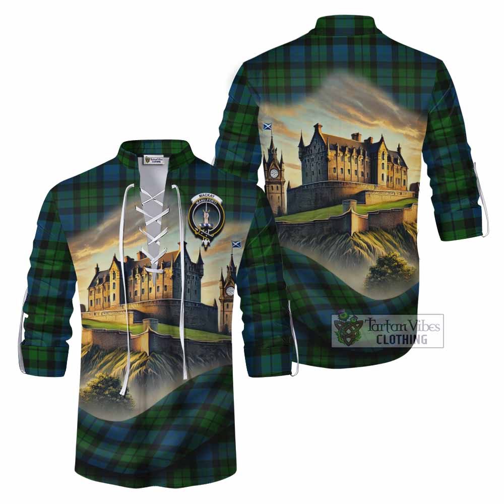 Tartan Vibes Clothing MacKay (McKay) Tartan Family Crest Ghillie Kilt Shirt with Scottish Ancient Castle Style