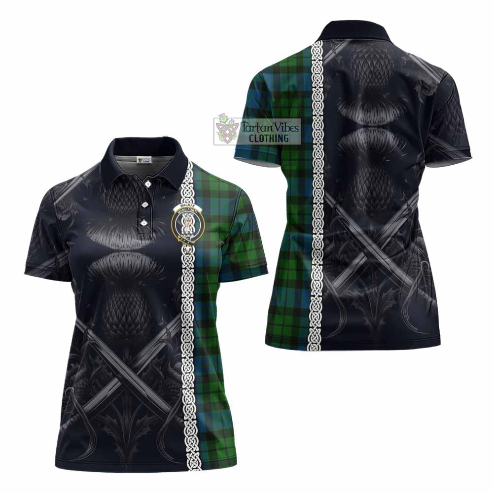 Tartan Vibes Clothing MacKay (McKay) Tartan Women's Polo Shirt with Family Crest Cross Sword Thistle Celtic Vibes