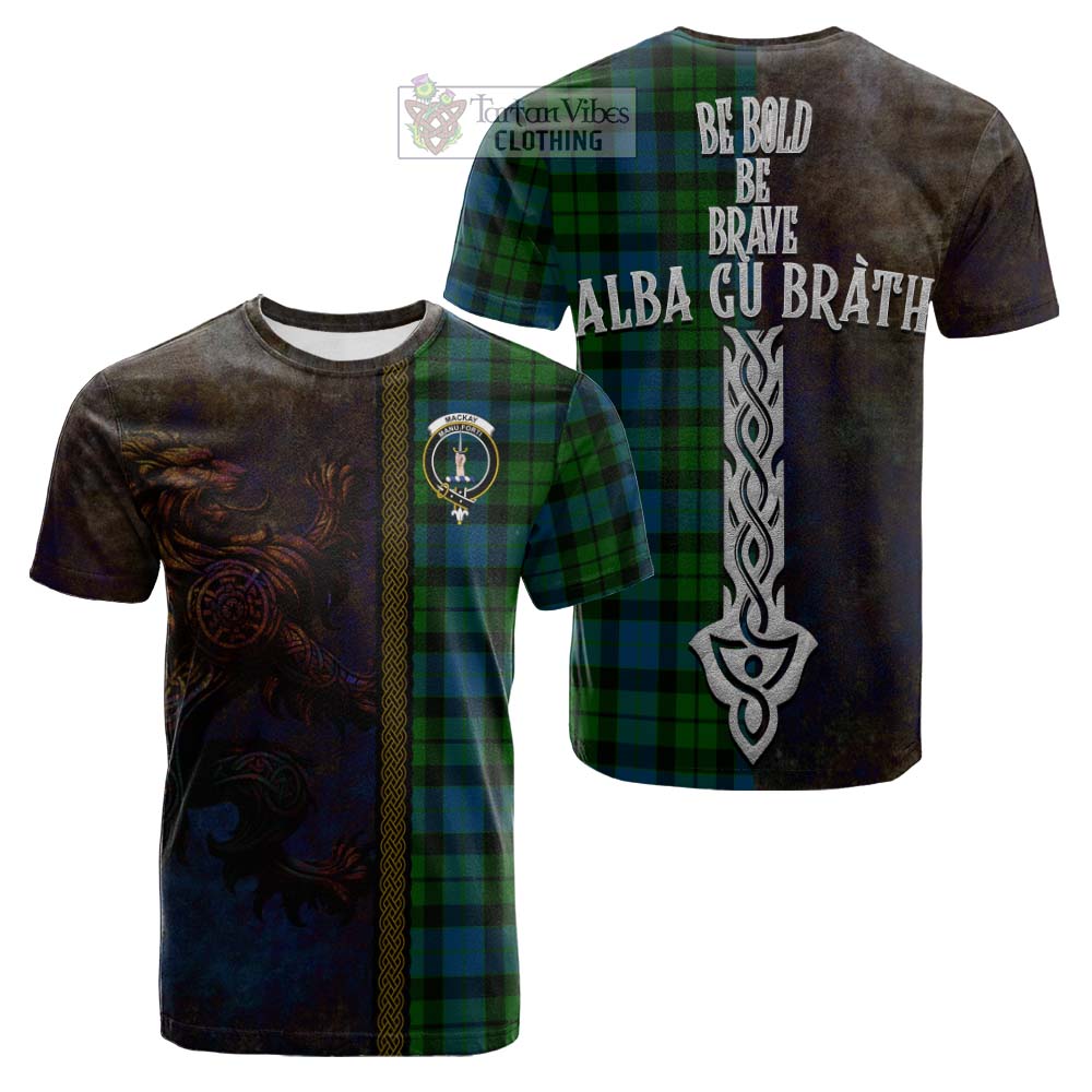 Tartan Vibes Clothing MacKay (McKay) Tartan Family Crest Cotton T-shirt Alba Gu Brath Be Brave Lion Ancient Style