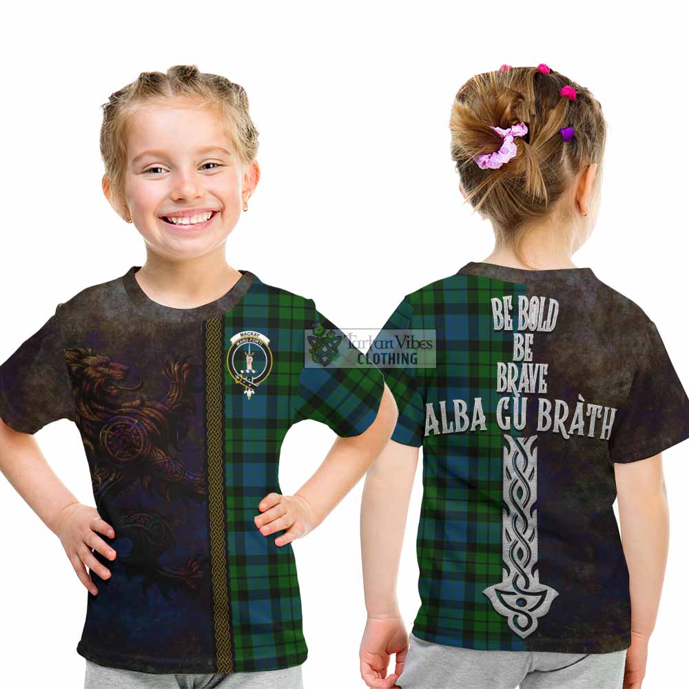 Tartan Vibes Clothing MacKay (McKay) Tartan Family Crest Kid T-Shirt Alba Gu Brath Be Brave Lion Ancient Style
