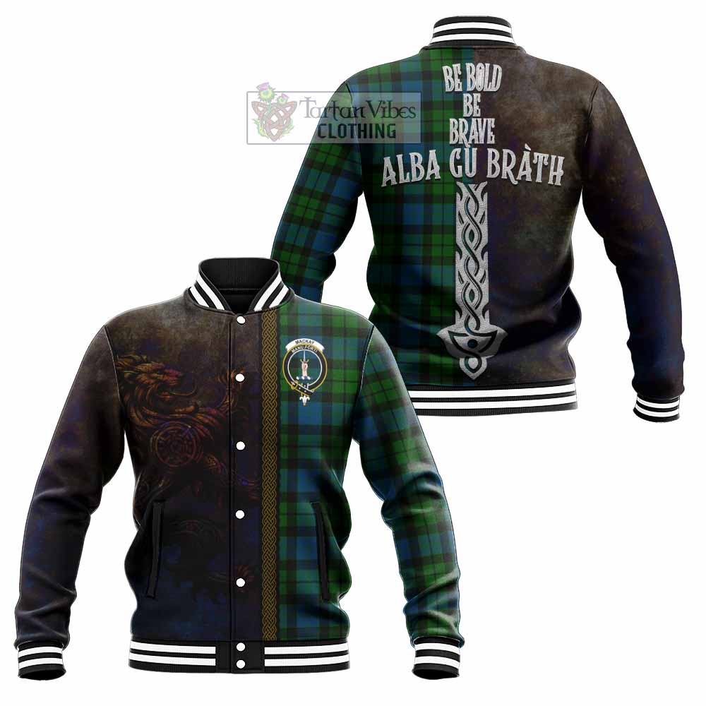 Tartan Vibes Clothing MacKay (McKay) Tartan Family Crest Baseball Jacket Alba Gu Brath Be Brave Lion Ancient Style