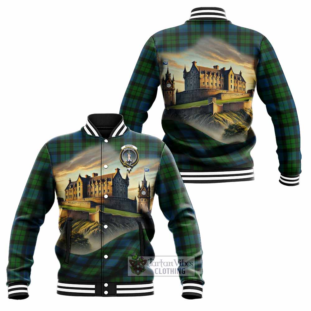 Tartan Vibes Clothing MacKay (McKay) Tartan Family Crest Baseball Jacket with Scottish Ancient Castle Style