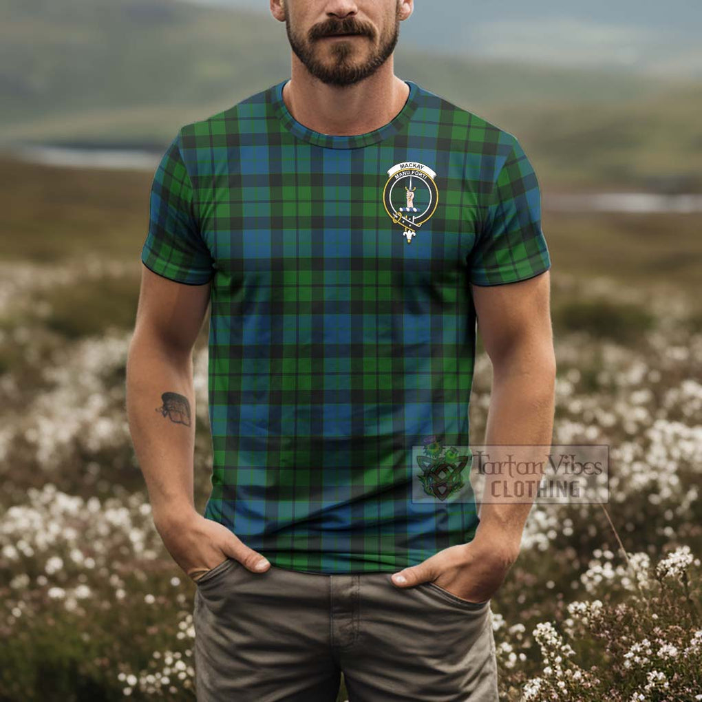 Tartan Vibes Clothing MacKay (McKay) Tartan T-Shirt with Family Crest and Bearded Skull Holding Bottles of Whiskey