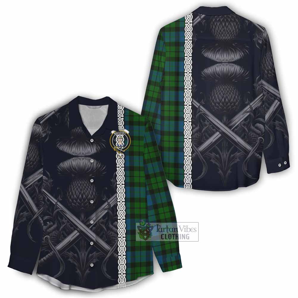 Tartan Vibes Clothing MacKay (McKay) Tartan Women's Casual Shirt with Family Crest Cross Sword Thistle Celtic Vibes