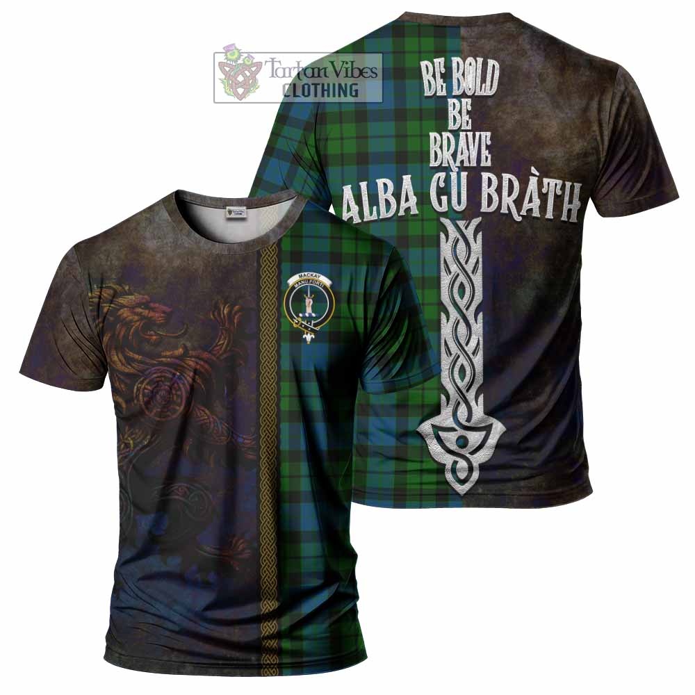 Tartan Vibes Clothing MacKay (McKay) Tartan Family Crest T-Shirt Alba Gu Brath Be Brave Lion Ancient Style