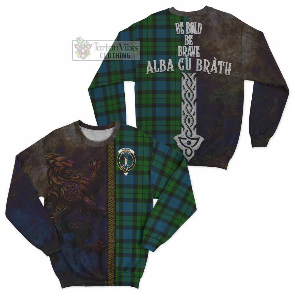 Tartan Vibes Clothing MacKay (McKay) Tartan Family Crest Sweatshirt Alba Gu Brath Be Brave Lion Ancient Style