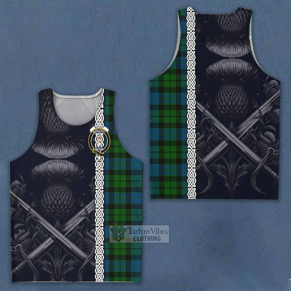 Tartan Vibes Clothing MacKay (McKay) Tartan Men's Tank Top with Family Crest Cross Sword Thistle Celtic Vibes