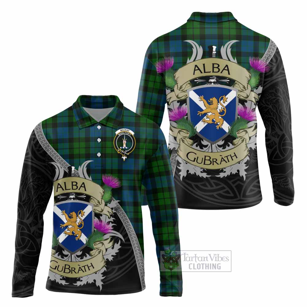 Tartan Vibes Clothing MacKay (McKay) Tartan Family Crest Long Sleeve Polo Shirt Lion Rampant Royal Thistle Shield Celtic Inspired