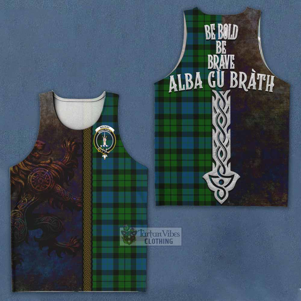 Tartan Vibes Clothing MacKay (McKay) Tartan Family Crest Men's Tank Top Alba Gu Brath Be Brave Lion Ancient Style