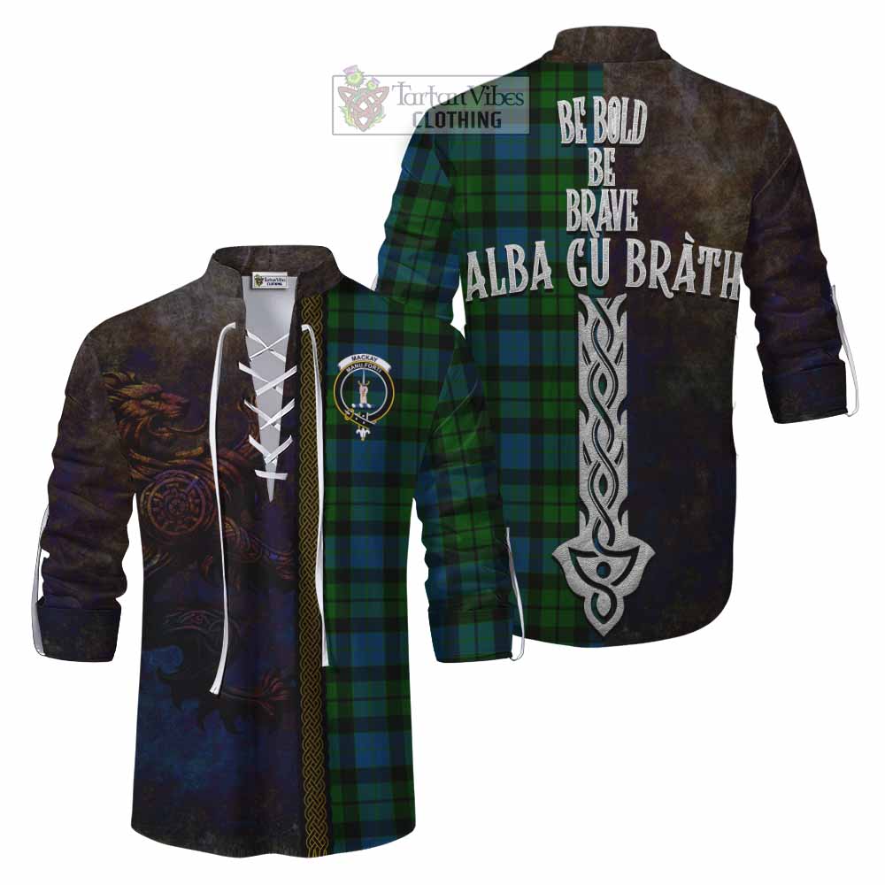 Tartan Vibes Clothing MacKay (McKay) Tartan Family Crest Ghillie Kilt Shirt Alba Gu Brath Be Brave Lion Ancient Style