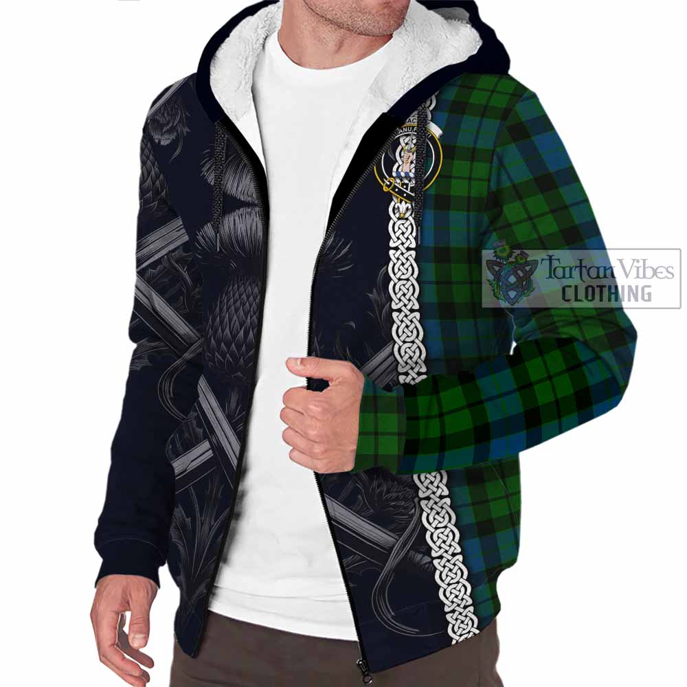 Tartan Vibes Clothing MacKay (McKay) Tartan Sherpa Hoodie with Family Crest Cross Sword Thistle Celtic Vibes