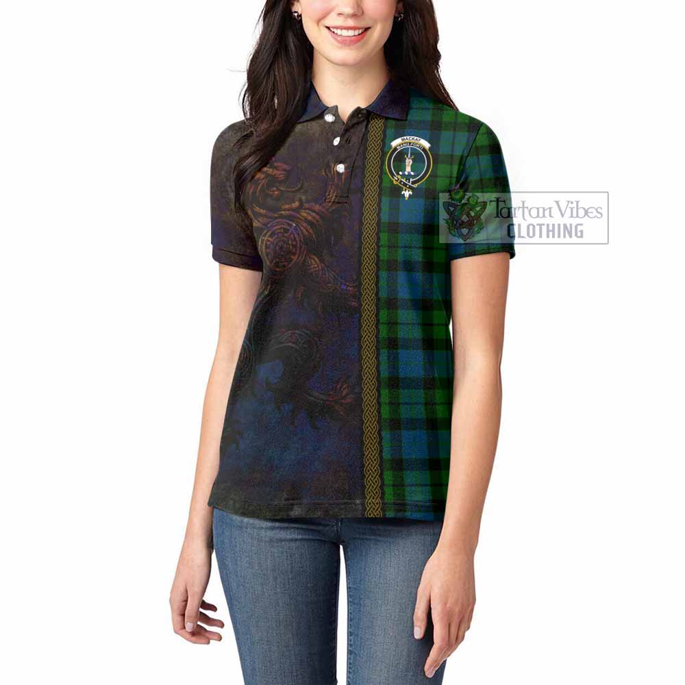 Tartan Vibes Clothing MacKay (McKay) Tartan Family Crest Women's Polo Shirt Alba Gu Brath Be Brave Lion Ancient Style