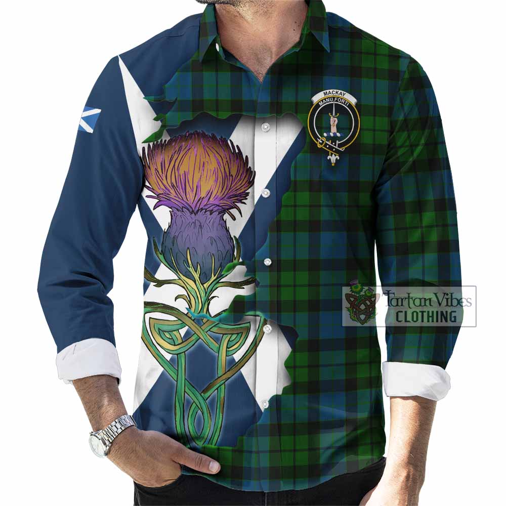 Tartan Vibes Clothing MacKay (McKay) Tartan Family Crest Long Sleeve Button Shirt Scottish Thistle Celtic Inspired