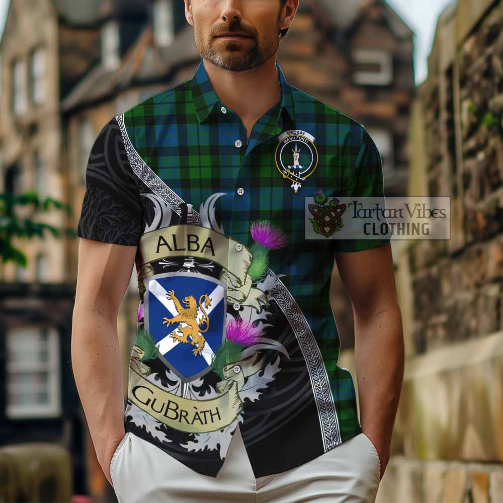Tartan Vibes Clothing MacKay (McKay) Tartan Family Crest Short Sleeve Button Shirt Lion Rampant Royal Thistle Shield Celtic Inspired