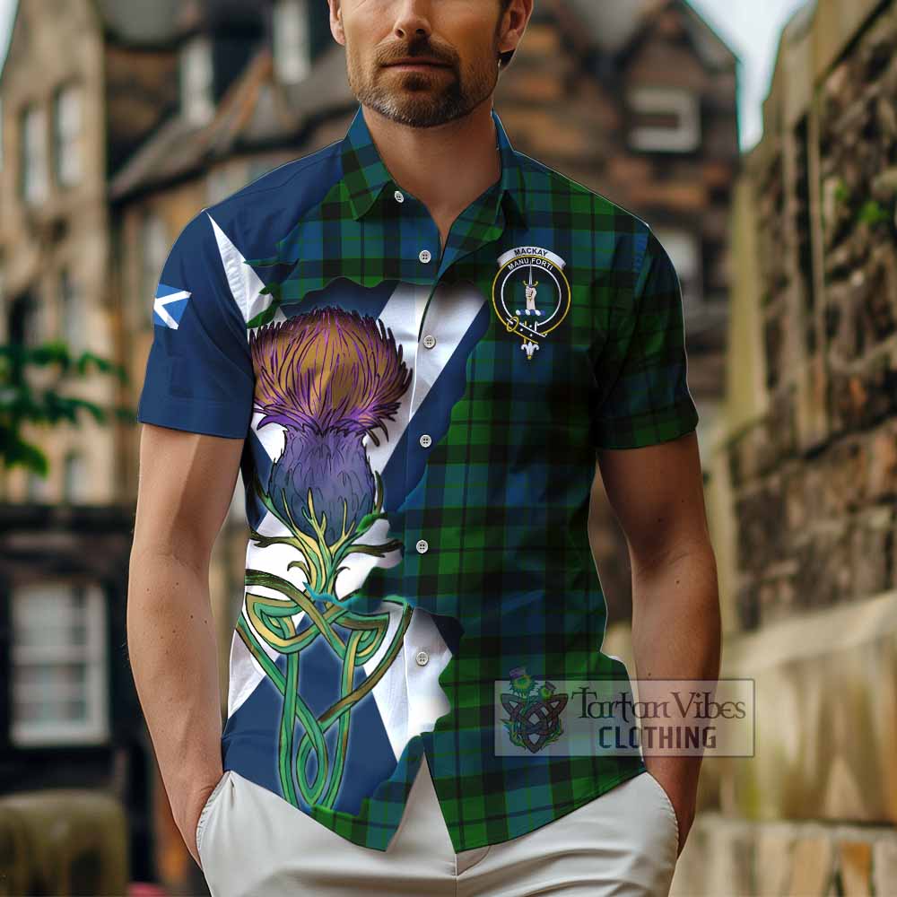 Tartan Vibes Clothing MacKay (McKay) Tartan Family Crest Short Sleeve Button Shirt Scottish Thistle Celtic Inspired