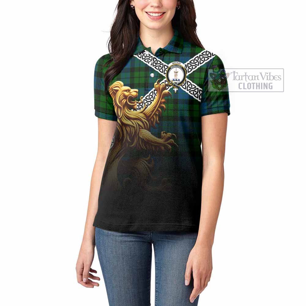 Tartan Vibes Clothing MacKay (McKay) Crest Tartan Women's Polo Shirt with Golden Lion Emblem Celtic Style