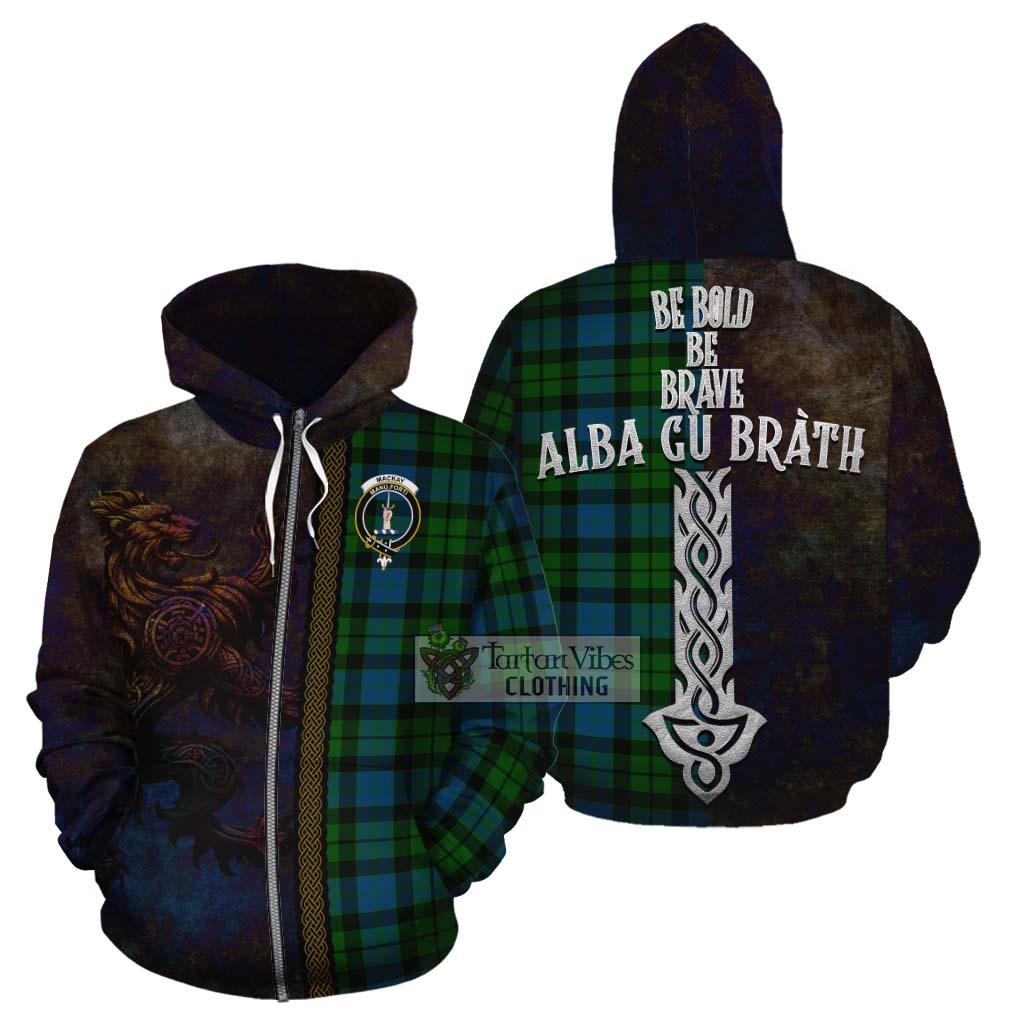 Tartan Vibes Clothing MacKay (McKay) Tartan Family Crest Cotton Hoodie Alba Gu Brath Be Brave Lion Ancient Style