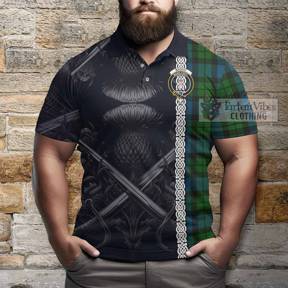 Tartan Vibes Clothing MacKay (McKay) Tartan Polo Shirt with Family Crest Cross Sword Thistle Celtic Vibes