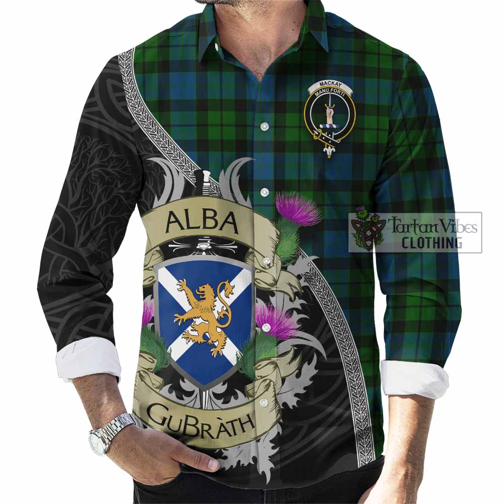 Tartan Vibes Clothing MacKay (McKay) Tartan Family Crest Long Sleeve Button Shirt Lion Rampant Royal Thistle Shield Celtic Inspired