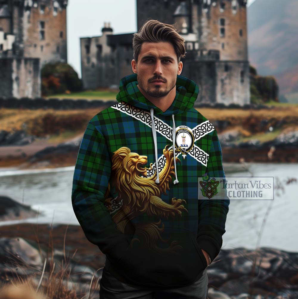 MacKay (McKay) Crest Tartan Cotton Hoodie with Golden Lion Emblem Celtic Style - Tartan Vibes Clothing