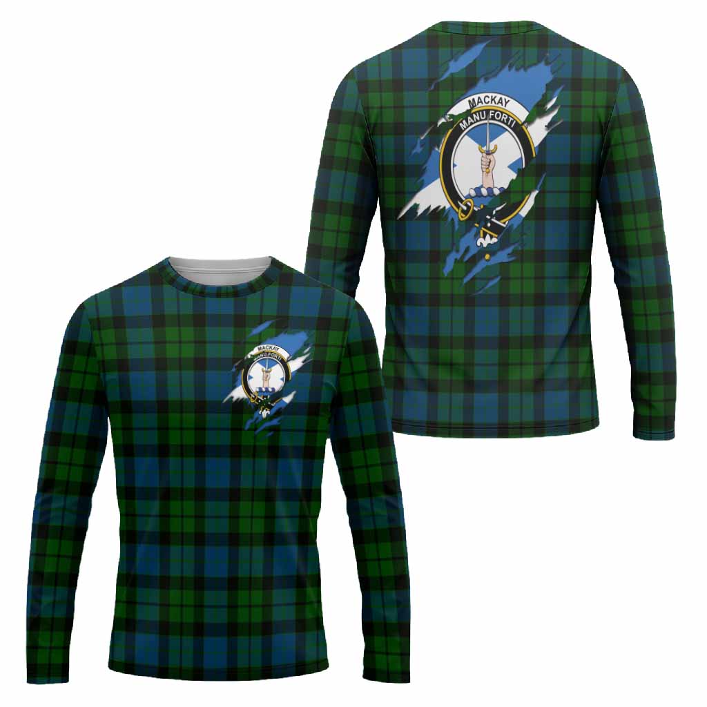 MacKay (McKay) Clan Crest In Me Tartan Long Sleeve T-Shirt Scotland Flag Style