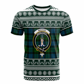 MacKay (McKay) Clan Tartan Christmas Cotton T-shirt with Family Crest