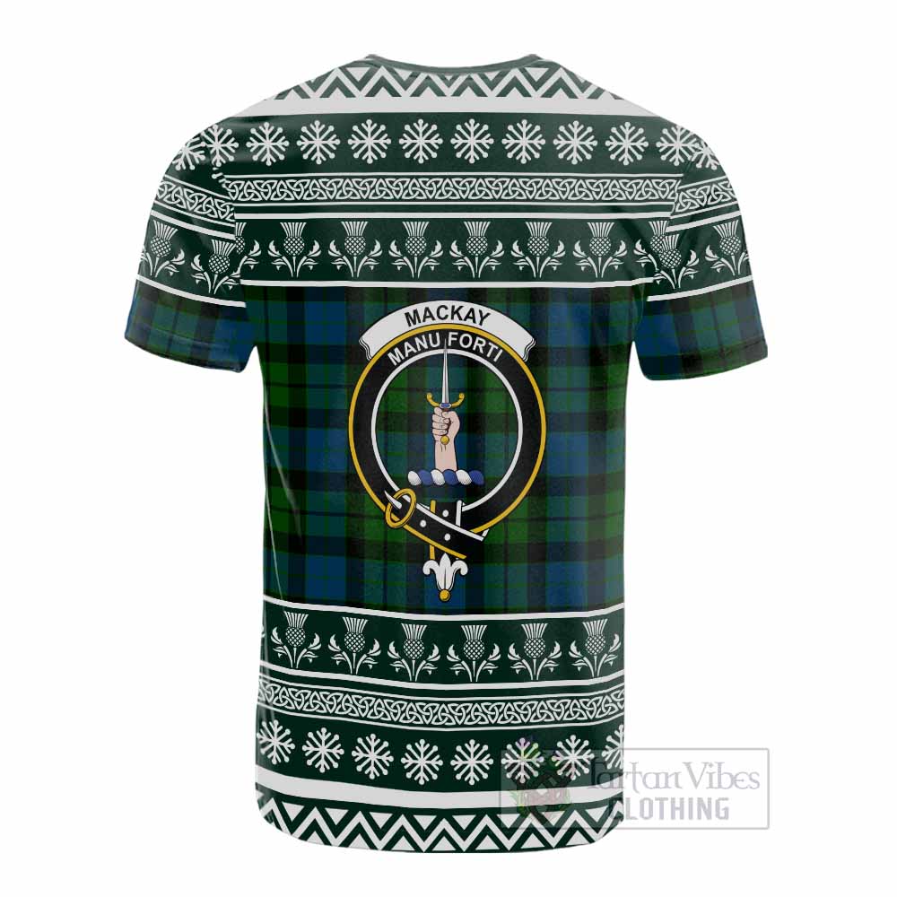 MacKay (McKay) Clan Tartan Christmas Cotton T-shirt with Family Crest - Tartan Vibes Clothing