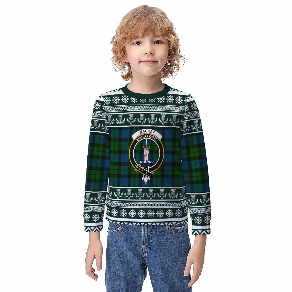 MacKay (McKay) Clan Tartan Christmas Kid Ugly Sweatshirt with Family Crest - Tartan Vibes Clothing