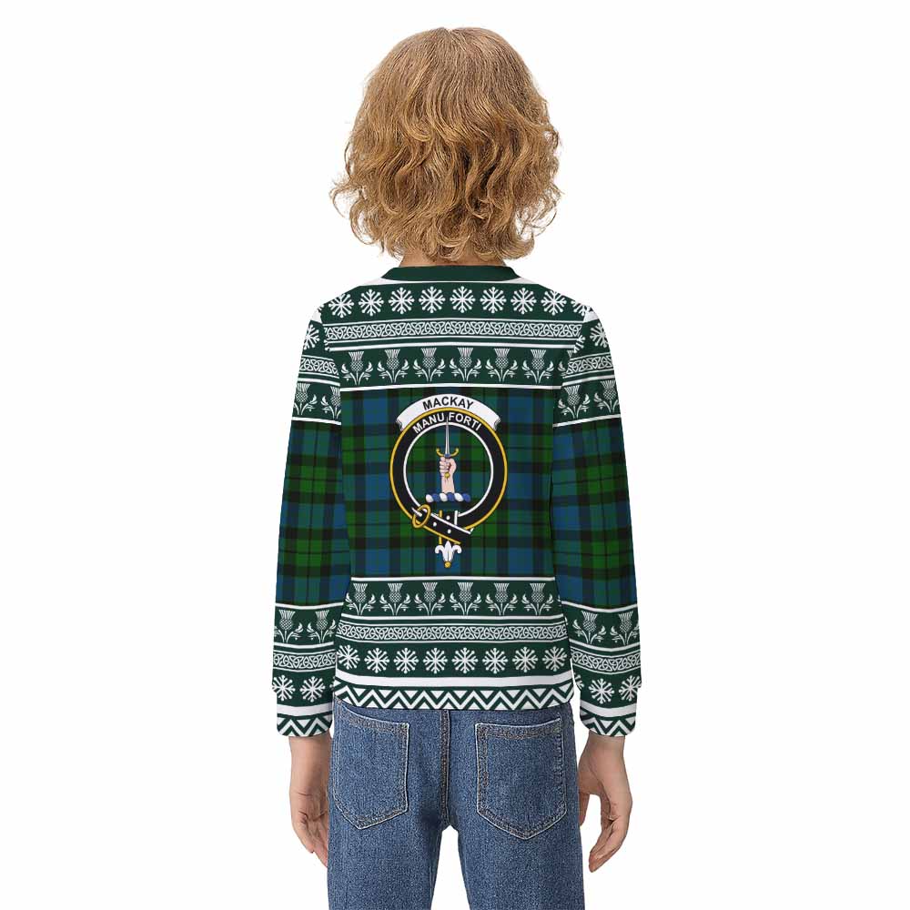 MacKay (McKay) Clan Tartan Christmas Kid Ugly Sweatshirt with Family Crest - Tartan Vibes Clothing