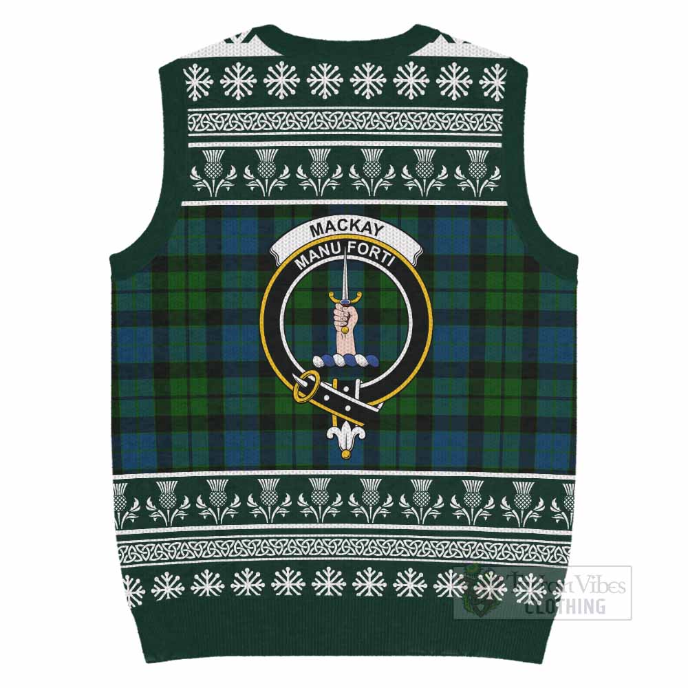 MacKay (McKay) Clan Tartan Christmas Knitted V-Neck Vest with Family Crest - Tartan Vibes Clothing