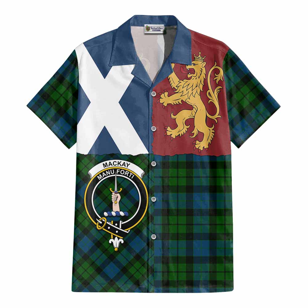 MacKay (McKay) Crest Tartan Cotton Hawaiian Shirt with Lion Rampant Saltire Style - Tartan Vibes Clothing