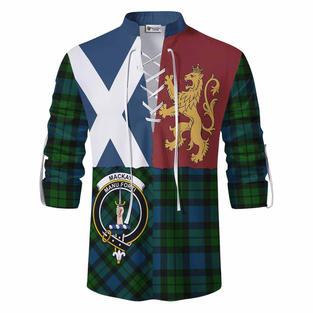 MacKay (McKay) Crest Tartan Ghillie Shirt with Lion Rampant Saltire Style - Tartan Vibes Clothing