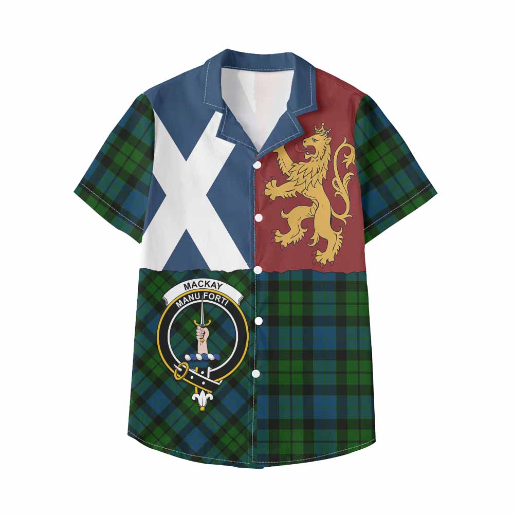 MacKay (McKay) Crest Tartan Kid Hawaiian Shirt with Lion Rampant Saltire Style - Tartan Vibes Clothing