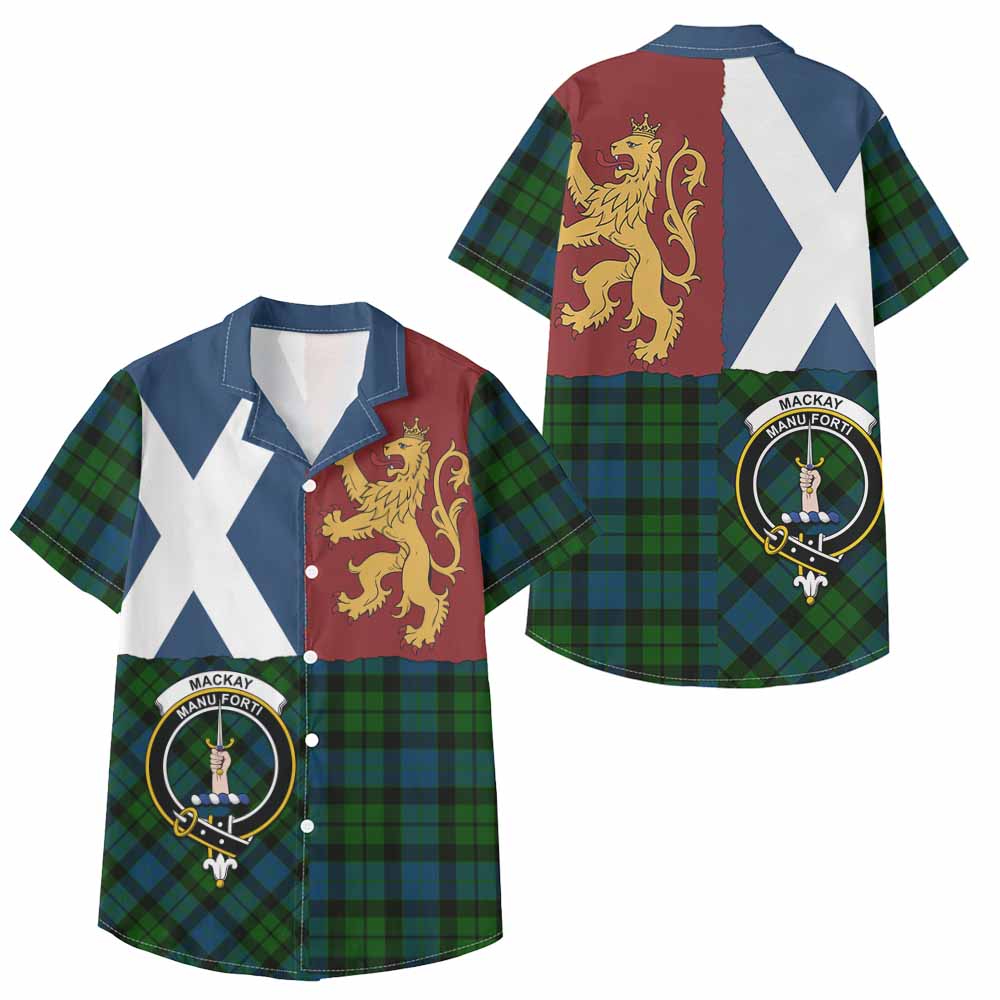 MacKay (McKay) Crest Tartan Kid Hawaiian Shirt with Lion Rampant Saltire Style - Tartan Vibes Clothing