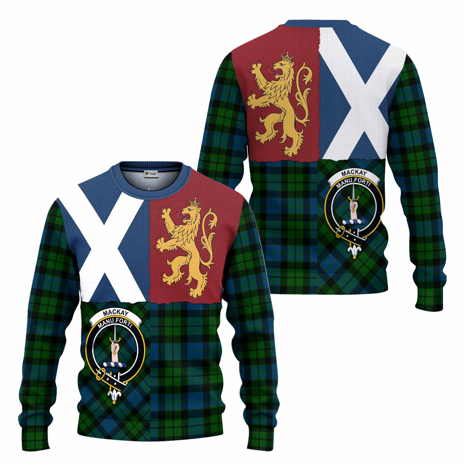 MacKay (McKay) Crest Tartan Knitted Sweater with Lion Rampant Saltire Style