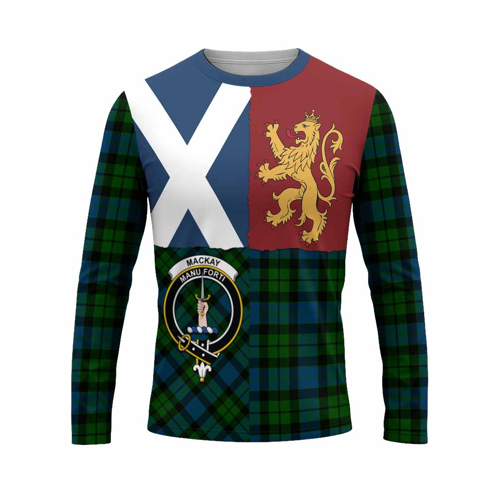 MacKay (McKay) Crest Tartan Long Sleeve T-Shirt with Lion Rampant Saltire Style