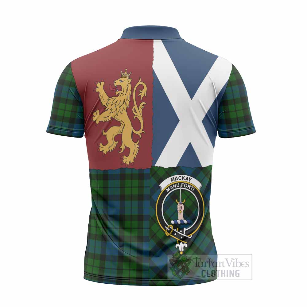 MacKay (McKay) Crest Tartan Zipper Polo Shirt with Lion Rampant Saltire Style