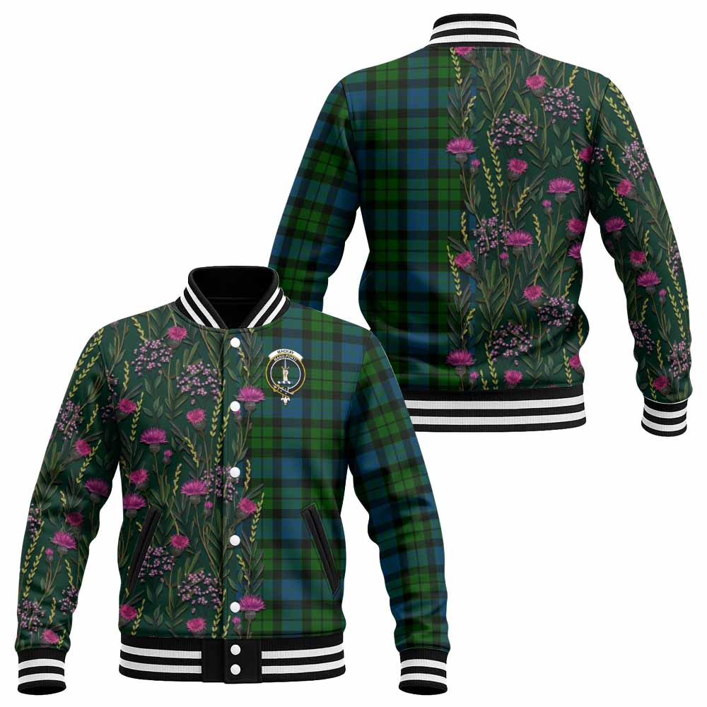 MacKay (McKay) Family Crest Tartan Baseball Jacket Scottish Thistle Flower Pattern Half Style - Tartan Vibes Clothing