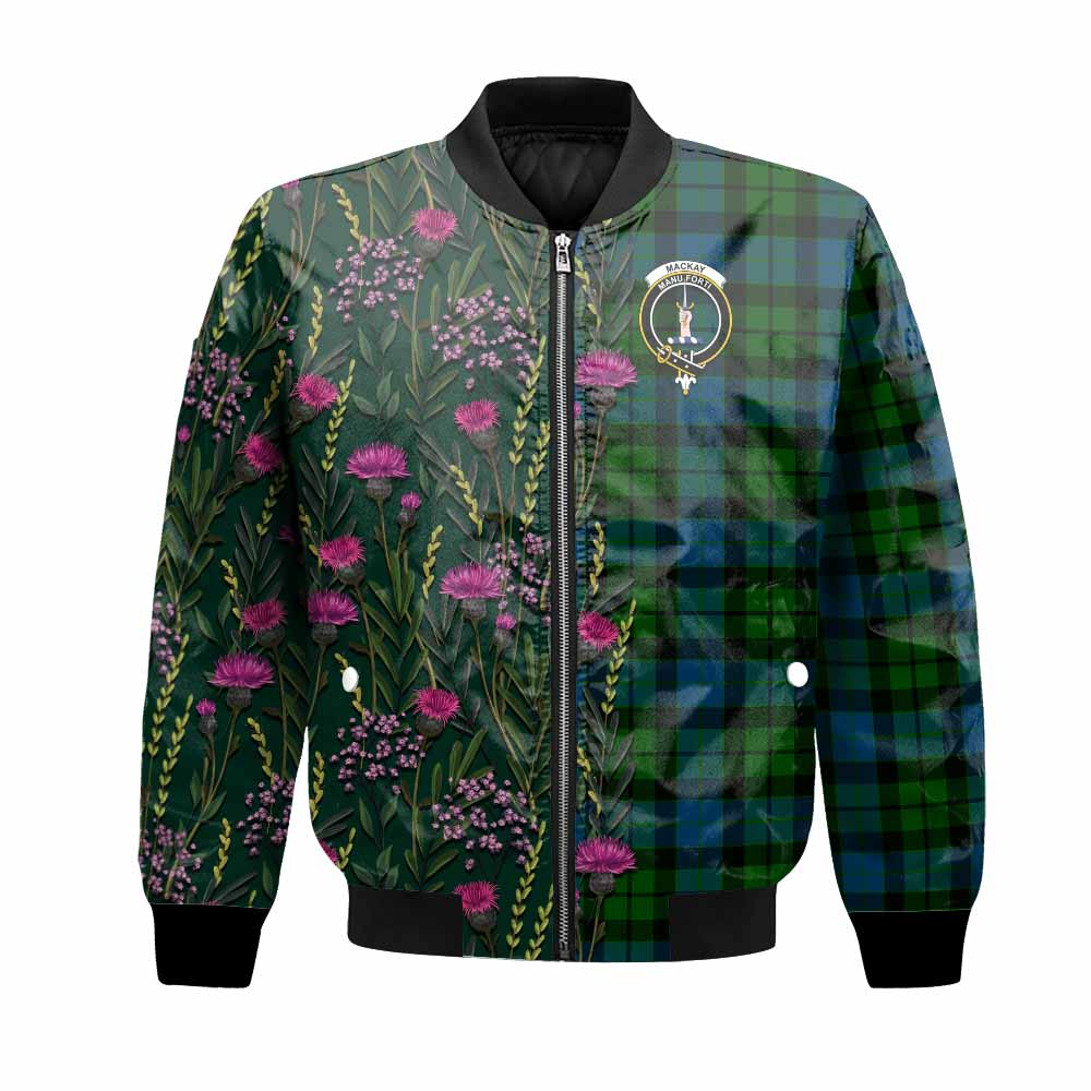 MacKay (McKay) Family Crest Tartan Bomber Jacket Scottish Thistle Flower Pattern Half Style - Tartan Vibes Clothing