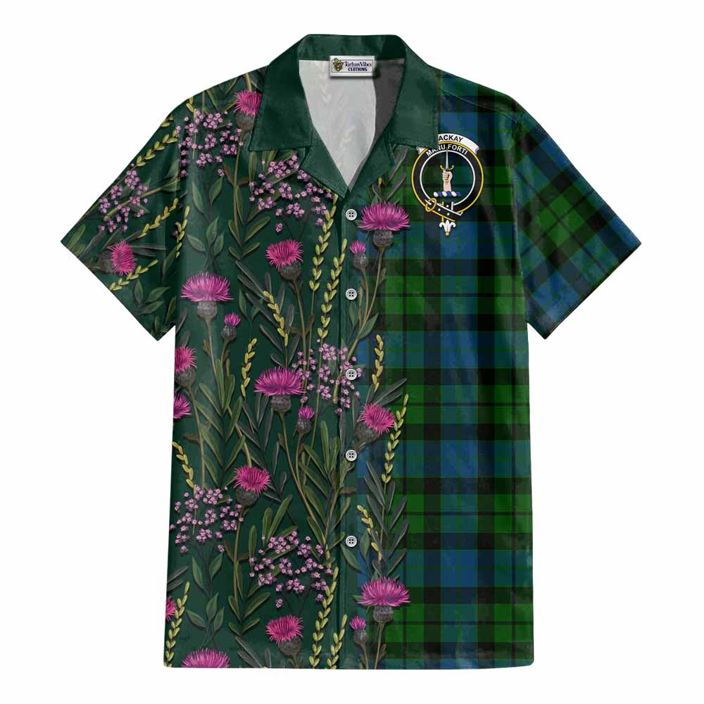 MacKay (McKay) Family Crest Tartan Cotton Hawaiian Shirt Scottish Thistle Flower Pattern Half Style - Tartan Vibes Clothing